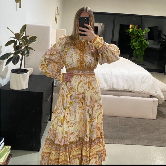 ALEMAIS Orange Solitaire Bell Sleeve Midi Dress size 6 - Picture 3 of 7